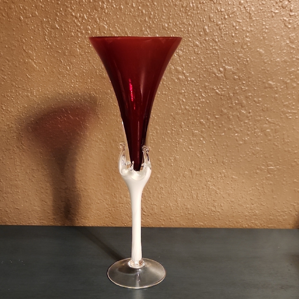 Ruby Red Art Glass Vase or Champagne Flute